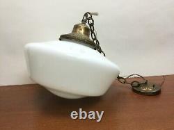 Vintage White Milk Glass Art Deco Schoolhouse Shade Globe Ceiling Light Fixture