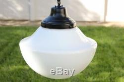 Vintage White Milk Glass Art Deco Schoolhouse Shade Globe Ceiling Light Fixture