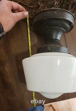 Vintage White Milk Glass Art Deco Schoolhouse Shade Globe Ceiling Light Fixture