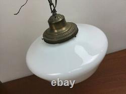 Vintage White Milk Glass Art Deco Schoolhouse Shade Globe Ceiling Light Fixture