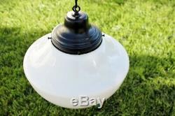 Vintage White Milk Glass Art Deco Schoolhouse Shade Globe Ceiling Light Fixture