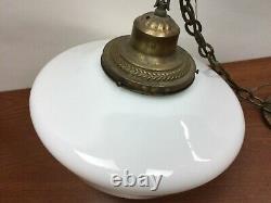 Vintage White Milk Glass Art Deco Schoolhouse Shade Globe Ceiling Light Fixture