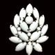Vintage White Milk Glass Brooch With Navette & Round Rhinestones Floral Design S
