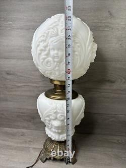 Vintage White Milk Glass CHERUB / BABY FACE Oil Lamp Style Table Lamp