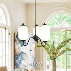 Vintage White Milk Glass Chandelier Pendant 3-Light Adjustable Height 17.7in NEW