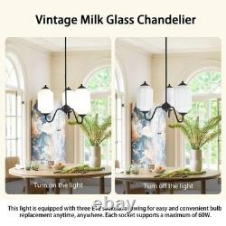 Vintage White Milk Glass Chandelier Pendant 3-Light Adjustable Height 17.7in NEW