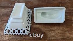 Vintage White Milk Glass Covered Dish Trinket Candy Box Lid Figural Cat Eyes