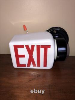 Vintage White Milk Glass Exit Sign Electric Light Double Sided Soda Shop Decor