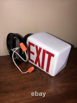 Vintage White Milk Glass Exit Sign Electric Light Double Sided Soda Shop Decor