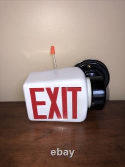 Vintage White Milk Glass Exit Sign Electric Light Double Sided Soda Shop Decor