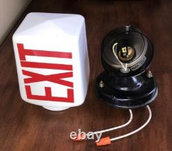 Vintage White Milk Glass Exit Sign Electric Light Double Sided Soda Shop Decor