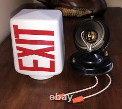 Vintage White Milk Glass Exit Sign Electric Light Double Sided Soda Shop Decor