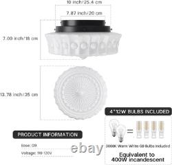 Vintage White Milk Glass Flush Mount Light, 13.8'', 4 LED Bulbs Included