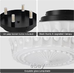 Vintage White Milk Glass Flush Mount Light, 13.8'', 4 LED Bulbs Included