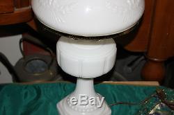 Vintage White Milk Glass GWTW Hurricane Table Lamp WithAmerican Eagle Shade-Large