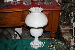 Vintage White Milk Glass GWTW Hurricane Table Lamp WithAmerican Eagle Shade-Large