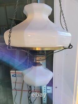 Vintage White Milk Glass GWTW Nonagon 9 Sided Ceiling Brass Light (120121)