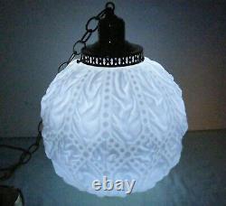 Vintage White Milk Glass Globe Swag Hanging Light Mid Century Lamp