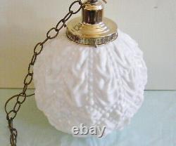 Vintage White Milk Glass Globe Swag Hanging Light Mid Century Lamp