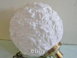 Vintage White Milk Glass Globe Swag Hanging Light Mid Century Lamp