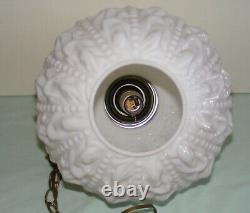 Vintage White Milk Glass Globe Swag Hanging Light Mid Century Lamp