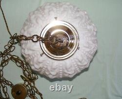 Vintage White Milk Glass Globe Swag Hanging Light Mid Century Lamp