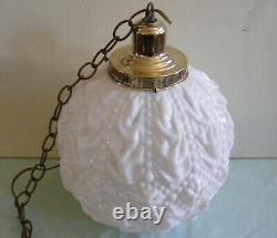 Vintage White Milk Glass Globe Swag Hanging Light Mid Century Lamp