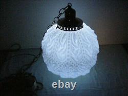 Vintage White Milk Glass Globe Swag Hanging Light Mid Century Lamp