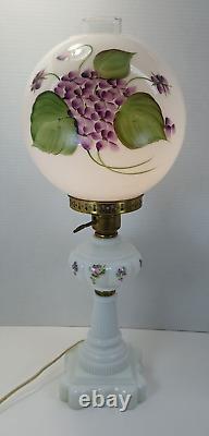 Vintage White Milk Glass Hand-Painted Violets Gone with the Wind Lamp