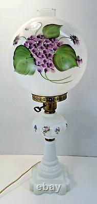 Vintage White Milk Glass Hand-Painted Violets Gone with the Wind Lamp