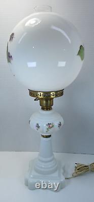 Vintage White Milk Glass Hand-Painted Violets Gone with the Wind Lamp