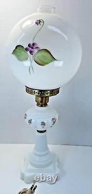 Vintage White Milk Glass Hand-Painted Violets Gone with the Wind Lamp