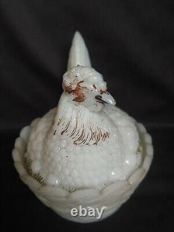 Vintage White Milk Glass Hen Nest Vallerysthal French Butter Dish Collecitble G2