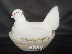 Vintage White Milk Glass Hen Nest Vallerysthal French Butter Dish Collecitble G2