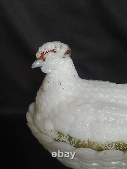 Vintage White Milk Glass Hen Nest Vallerysthal French Butter Dish Collecitble G2