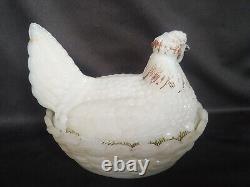 Vintage White Milk Glass Hen Nest Vallerysthal French Butter Dish Collecitble G2