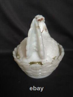 Vintage White Milk Glass Hen Nest Vallerysthal French Butter Dish Collecitble G2