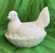 Vintage White Milk Glass Hen On Nest Vallerysthal Butter Dish 7.5 Large