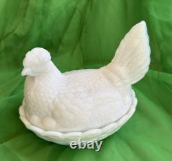 Vintage White Milk Glass Hen On Nest Vallerysthal Butter Dish 7.5 Large