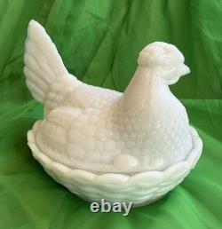Vintage White Milk Glass Hen On Nest Vallerysthal Butter Dish 7.5 Large