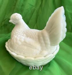 Vintage White Milk Glass Hen On Nest Vallerysthal Butter Dish 7.5 Large