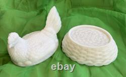 Vintage White Milk Glass Hen On Nest Vallerysthal Butter Dish 7.5 Large