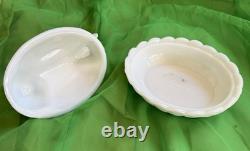 Vintage White Milk Glass Hen On Nest Vallerysthal Butter Dish 7.5 Large