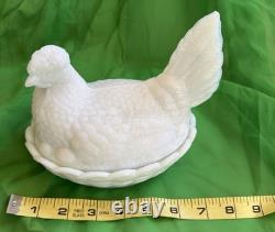 Vintage White Milk Glass Hen On Nest Vallerysthal Butter Dish 7.5 Large