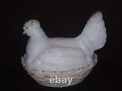 Vintage White Milk Glass Hen On Nest Vallerysthal Butter Dish Collecitble #a2