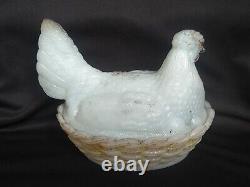 Vintage White Milk Glass Hen On Nest Vallerysthal Butter Dish Collecitble #a2