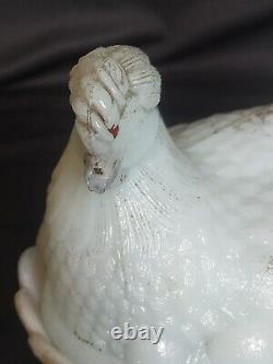 Vintage White Milk Glass Hen On Nest Vallerysthal Butter Dish Collecitble #a2