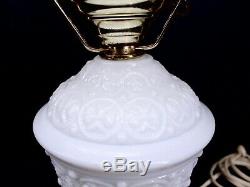 Vintage White Milk Glass Hobnail GWTW Hurricane Table Lamp Electric 16 tall