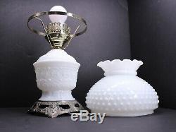 Vintage White Milk Glass Hobnail GWTW Hurricane Table Lamp Electric 16 tall