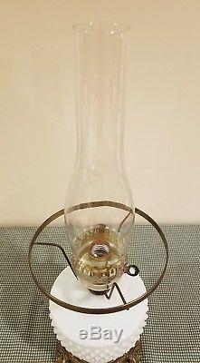 Vintage White Milk Glass Hobnail GWTW Hurricane Table Lamp Electric 22 Fenton